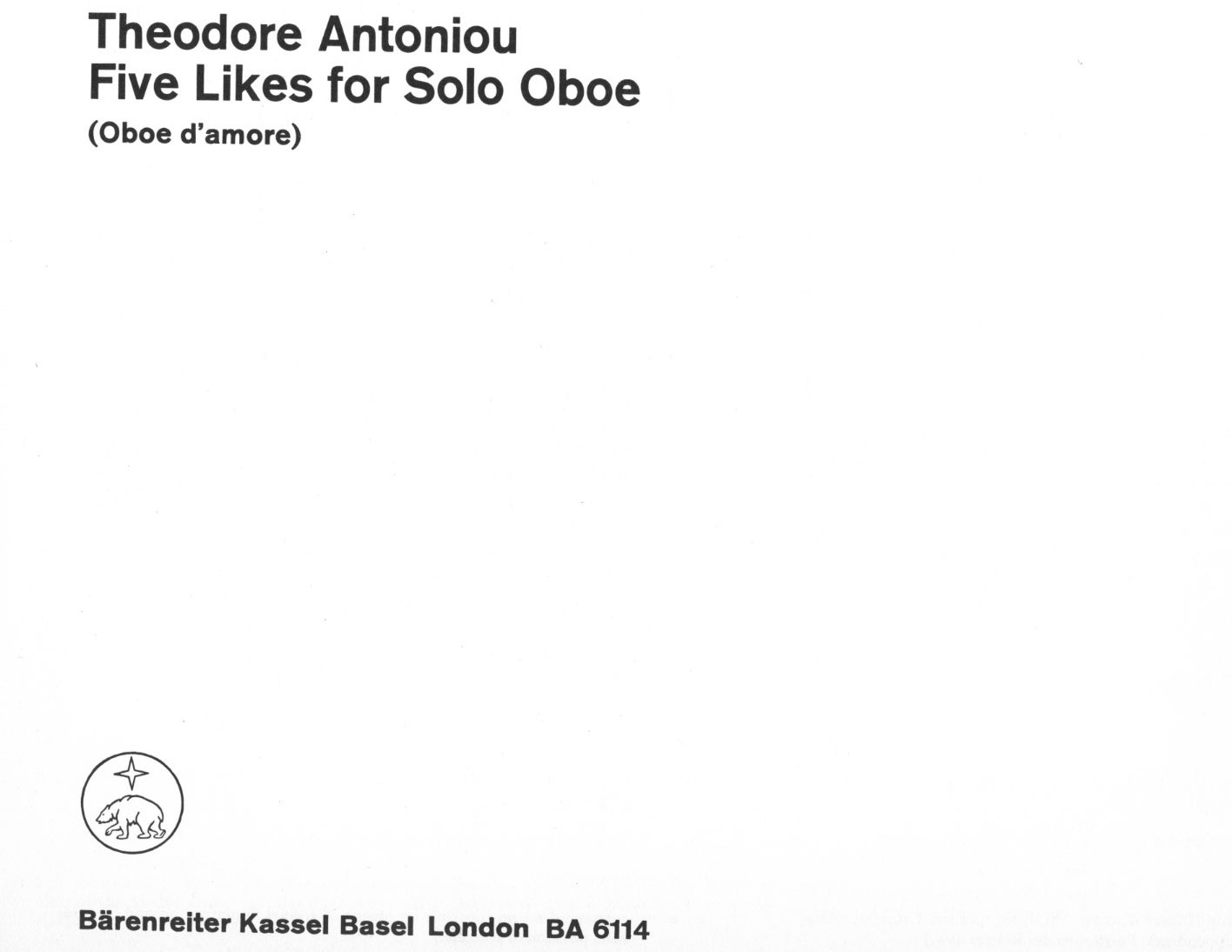 Th. Antoniou: Five Likes<br>für Oboe solo