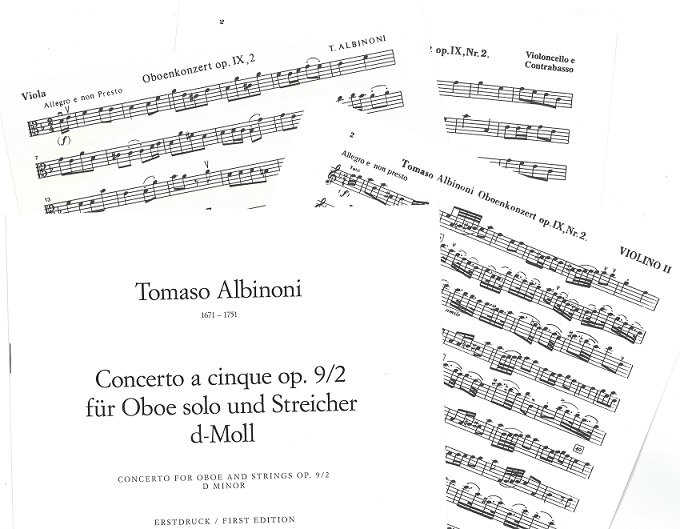 T. Albinoni: Konzert d-moll op 9/2<br>Oboe + Orch. - Streicher-Set (1.1.1.1)