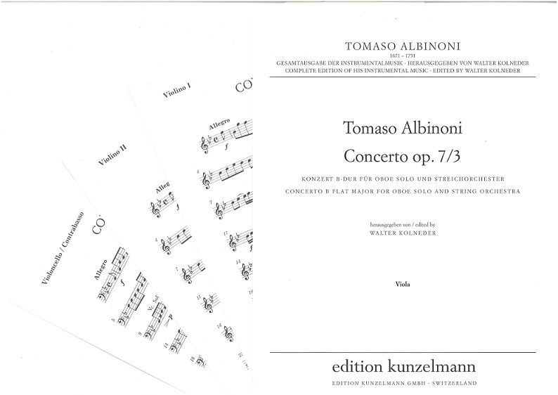 T. Albinoni: Konzert B-Dur op 7/3<br>Oboe + Orch. - Stimmen Set (1.1.1.1)