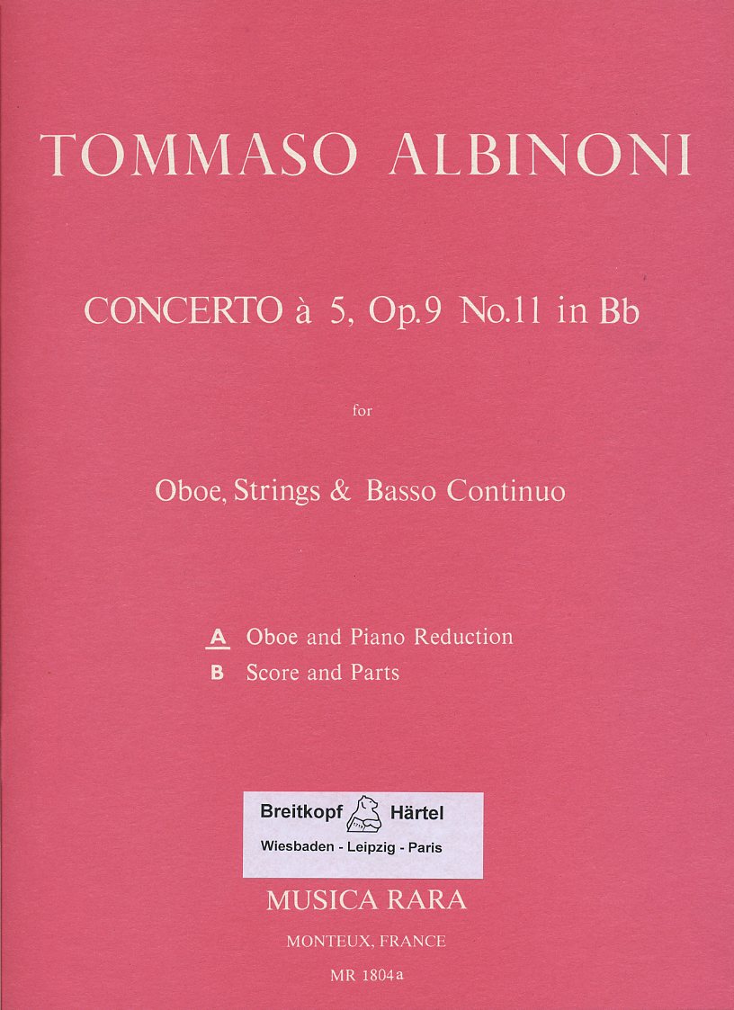 T. Albinoni: Konzert B-Dur op. 9/11<br>für Oboe, Streicher + BC - KA