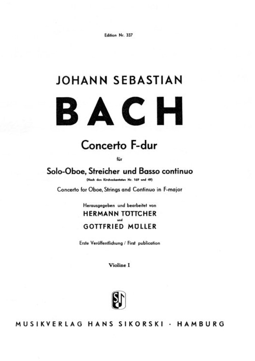 J.S. Bach: Konzert F-Dur fr<br>Oboe + Orch. - Stimmen/Set
