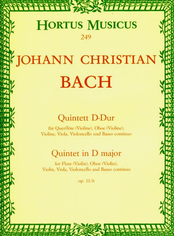 J.C. Bach: Quintett D-Dur Op.11/6<br>Flöte, Oboe, Violine Viola + BC