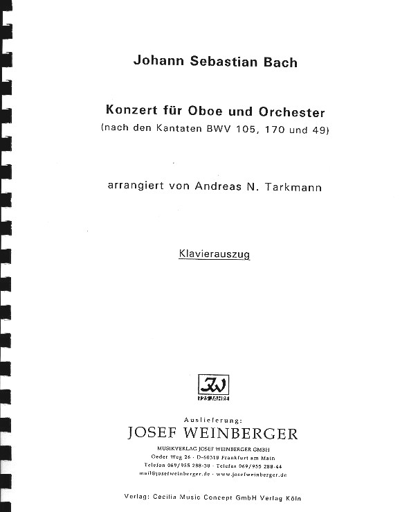 J.S. Bach: Konzert fr Oboe + Orch.<br>nach Kantaten BWV 105/170/49 - KA
