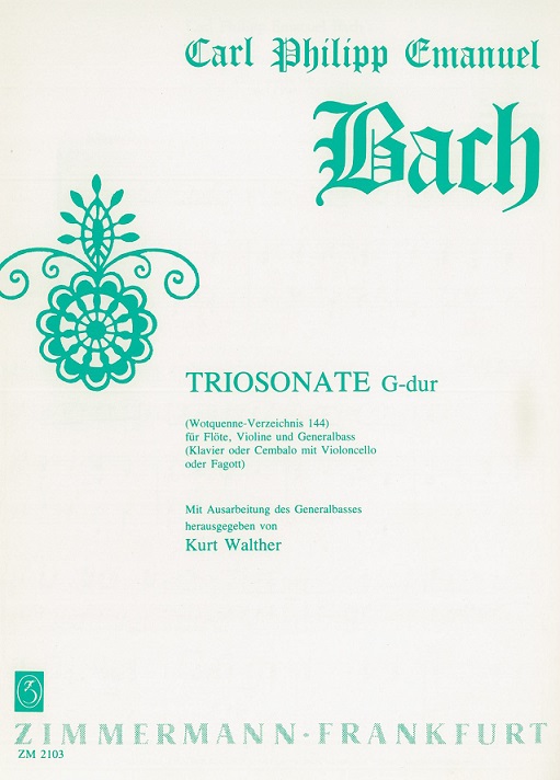 C.P.E. Bach: Triosonate G-Dur Wq 144<br>für Flöte, Oboe(Vl) + BC