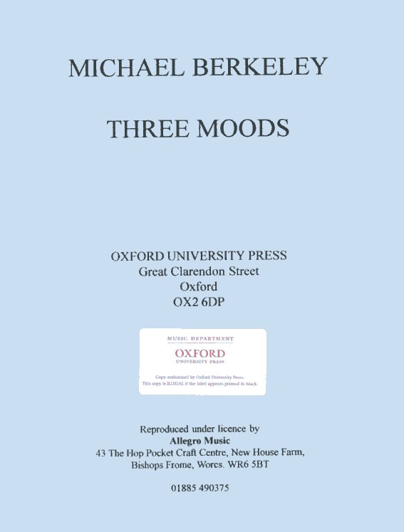 M. Berkeley: &acute;Three Moods&acute;<br>für Oboe Solo /Archivkopie