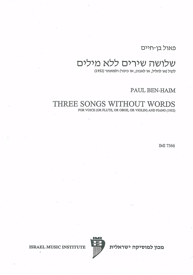 P. Ben-Haim: Three Songs without<br>Words - Gesang (oder Oboe) + Klavier