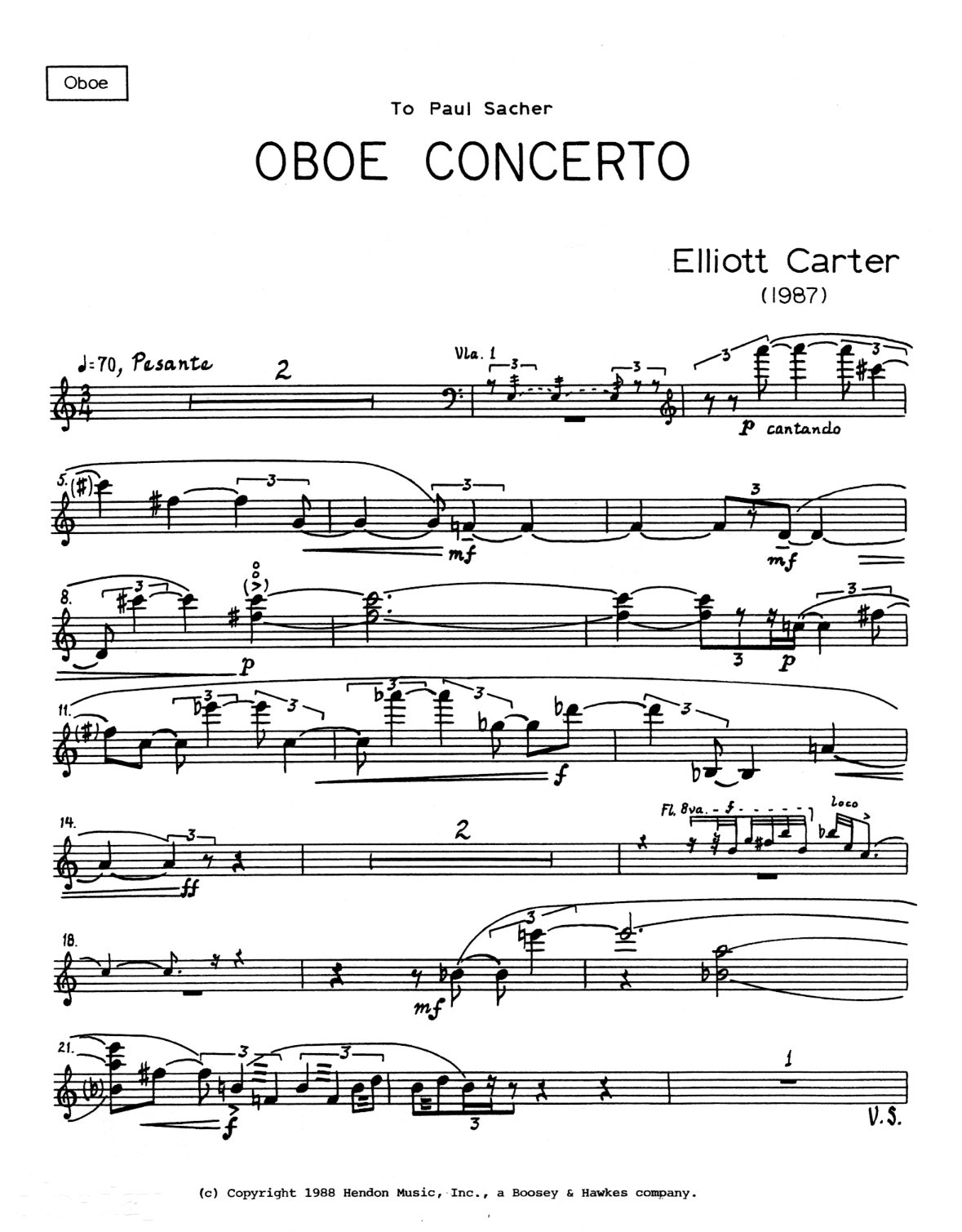 E. Carter: Konzert fr Oboe - Solostimme<br>