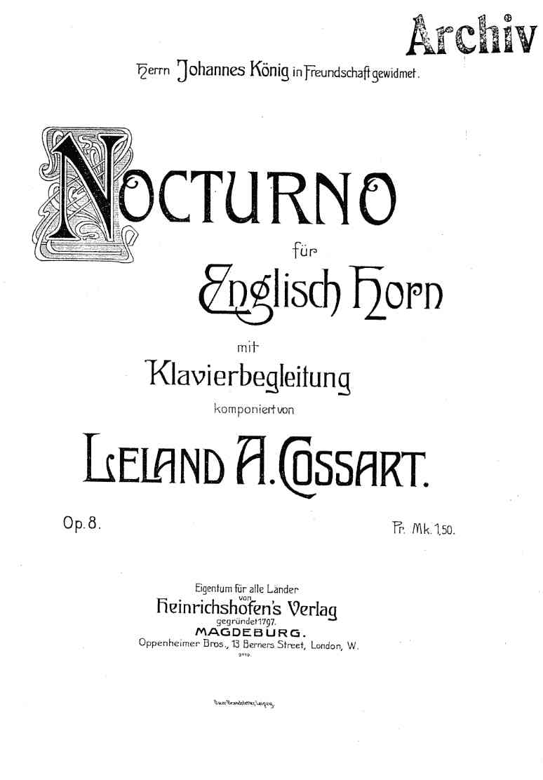 L.A. Cossart: Nocturno op. 8<br>für Engl. Horn + Klavier