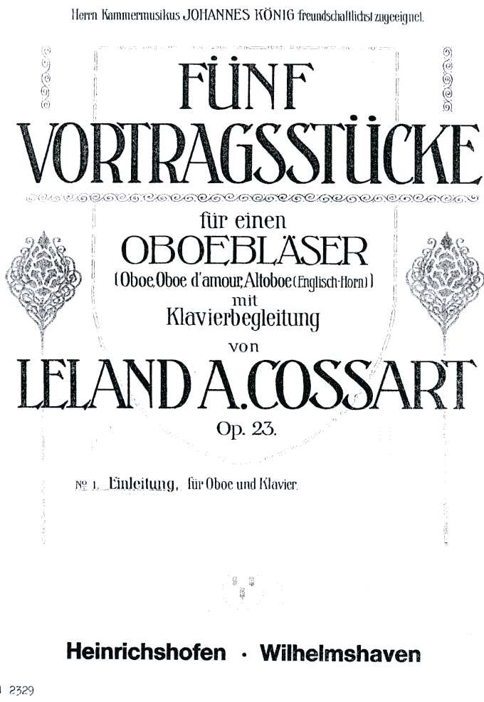 L.A. Cossart: 5 Vortragsstcke op. 23<br>fr Oboe/Oboe d&acute;amore/EH + Klavier