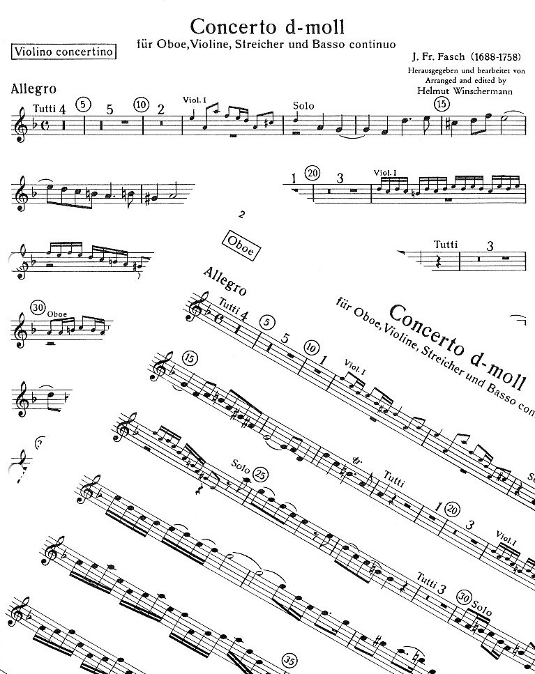 Joh.Fr. Fasch: Concerto in D-Dur für<br>Flöte, Oboe, Str. + BC - Solo Stimmen