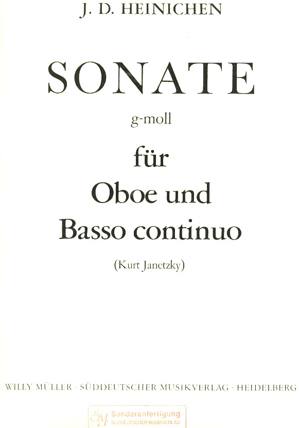 J.D. Heinichen: Sonate g-moll für<br>Oboe + BC / BA - Verlagskopie