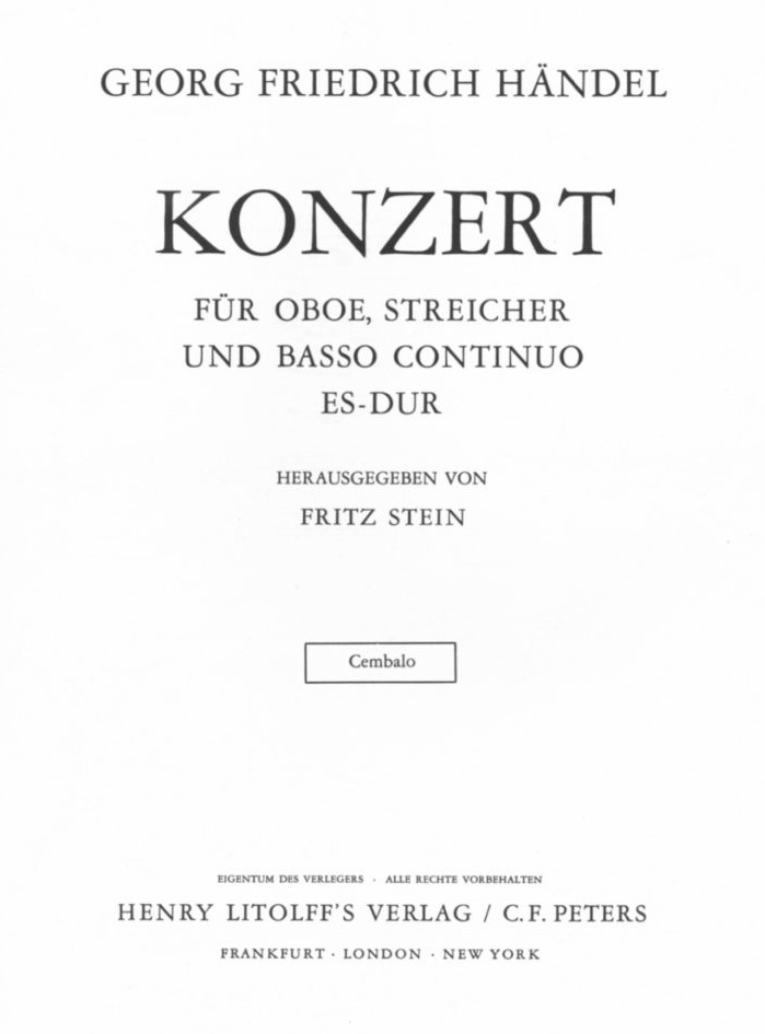 G.Fr. Hndel: Konzert Es-Dur - Oboe,<br>Streicher + BC - Cembalo