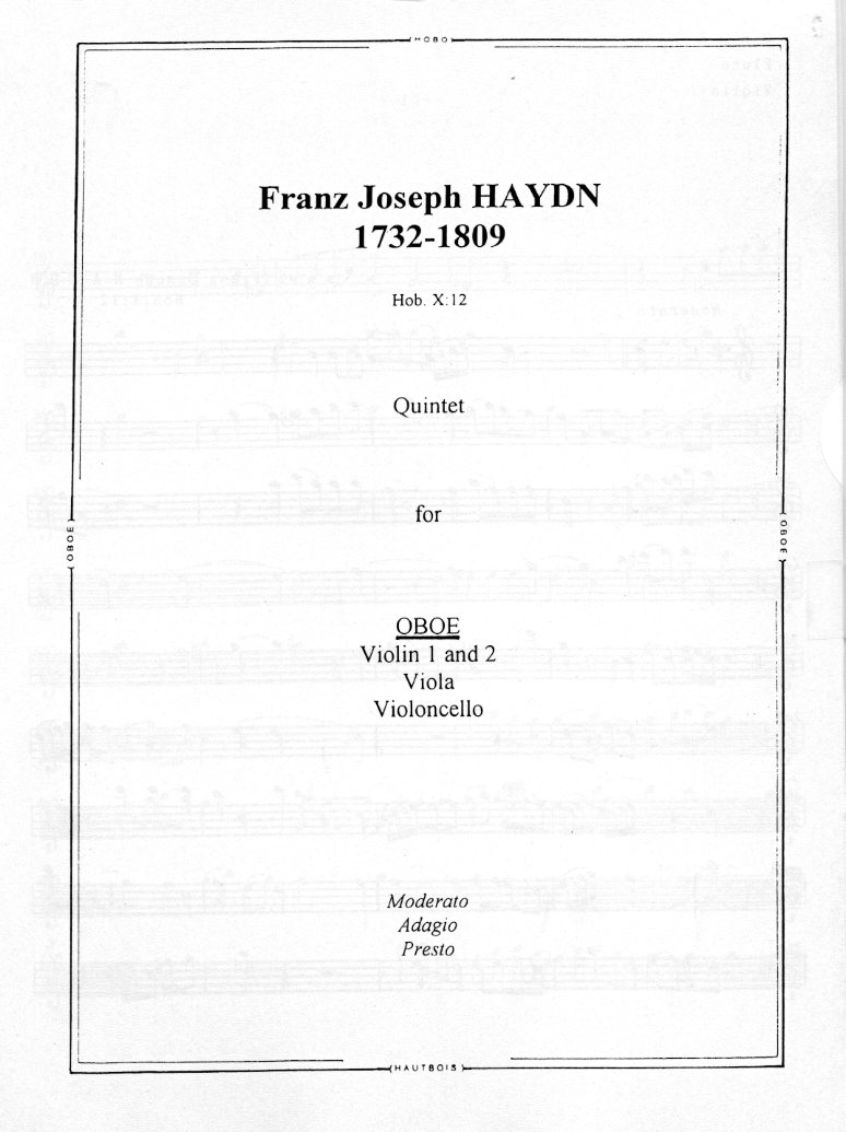 J. Haydn(1732-1809): Quintett HOB X:12<br>F-Dur - Oboe + Streichquartett - Stimmen