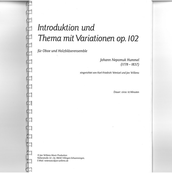 J.N. Hummel: Introduction, Thema und<br>Variationen für Oboe + Bläserensemble