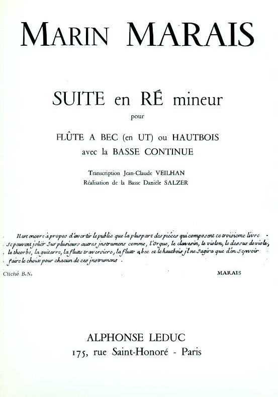 M. Marais: Suite in d-Moll fr<br>Flte (Oboe) + BC