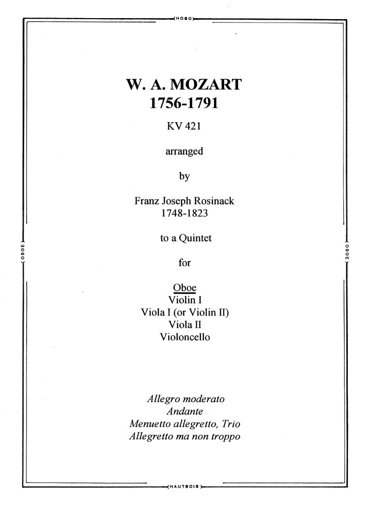 W.A. Mozart: Quintett KV 421 ges. fr<br>Oboe + Streichquart. -Stimmen (Rosinack)