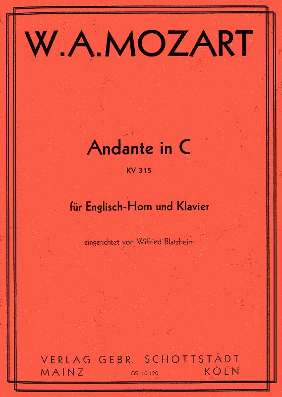 W.A. Mozart: Andante C-Cur KV 315<br>arr. Engl. Horn + Klavier /Blatzheim