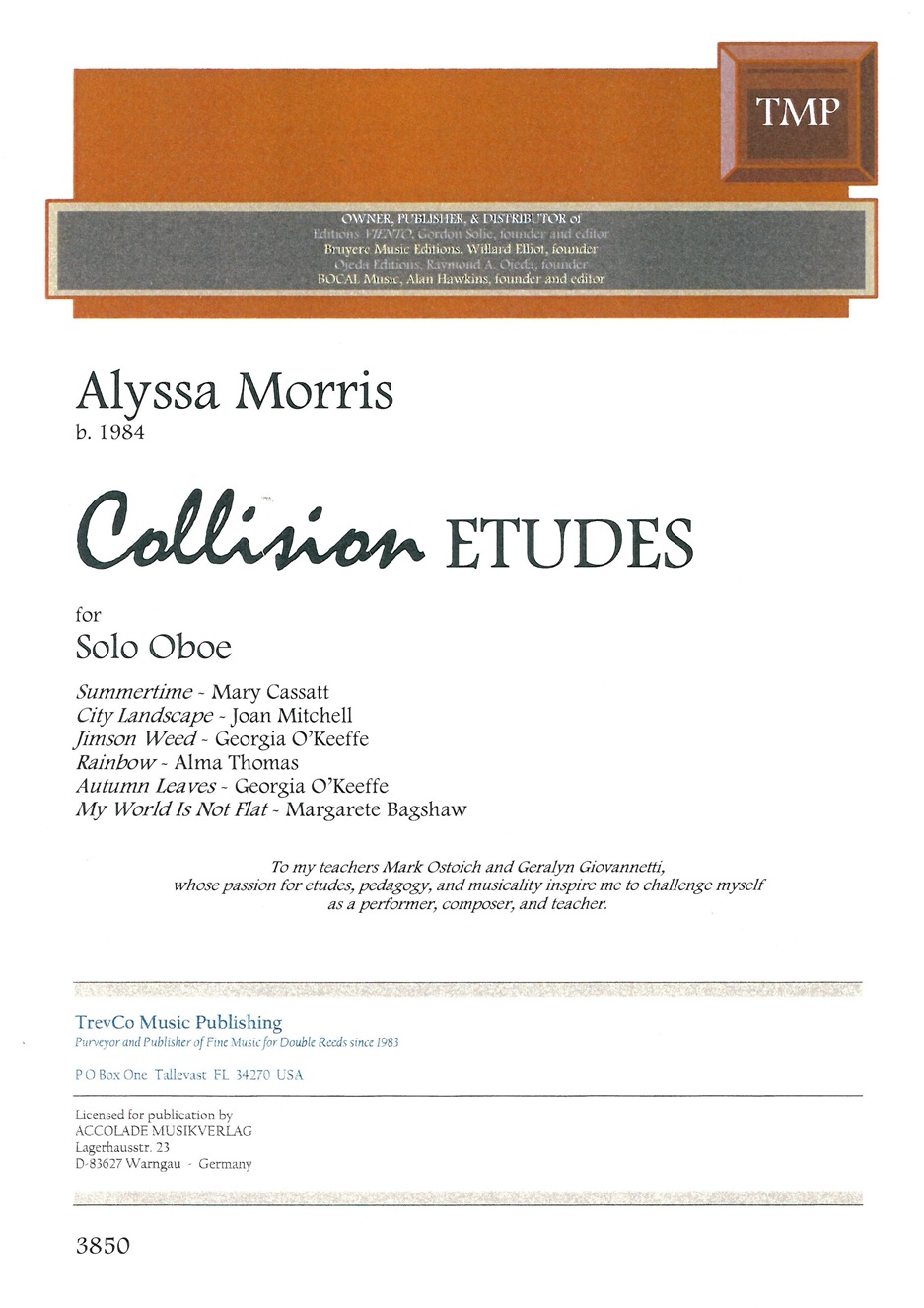 A. Morris(*1984): Collision 6 Etudes<br>Oboe Solo (Aelos-Wettbewerb 2027)