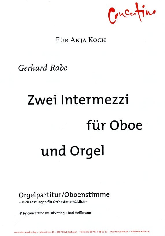 G. Rabe: Zwei Intermezzi fr<br>Oboe + Orgel