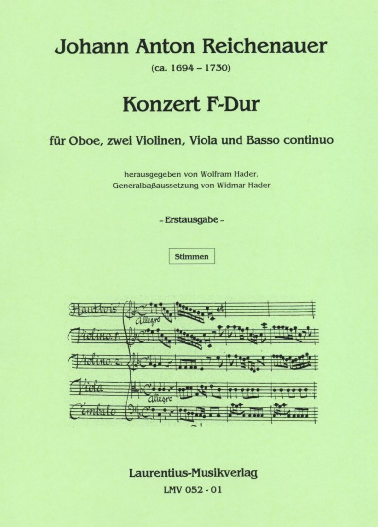 J. Reichenauer: Konzert F-Dur für Oboe,<br>2 Violinen, Viola + BC - Stimmen