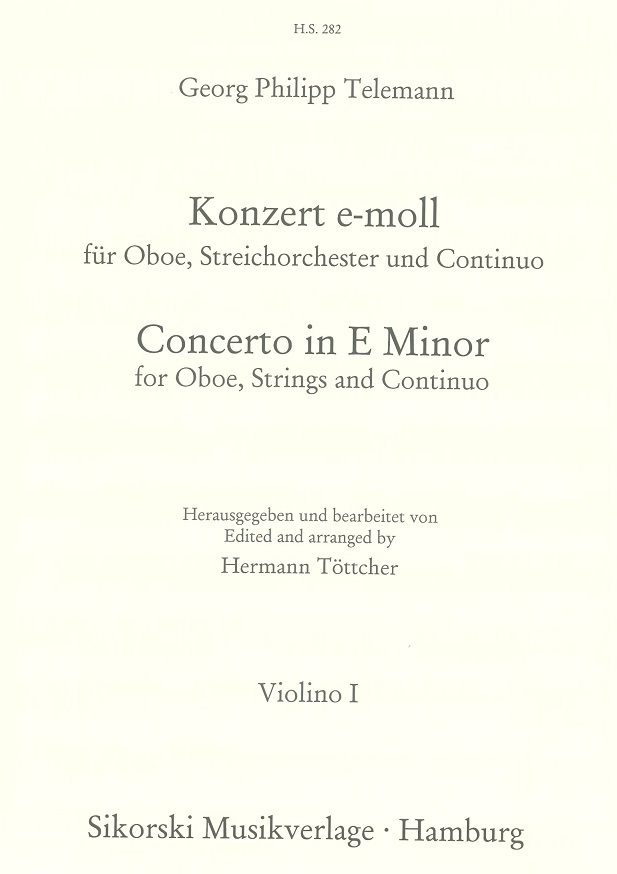 G.Ph. Telemann: Konzert e-moll TWV 51:e1<br>Oboe, Streicher + BC -Stimmensatz (3.3.2