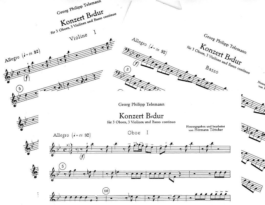 G.Ph. Telemann: Konzert B-Dur für drei<br>Oboen, Streicher + BC / Stimmen je