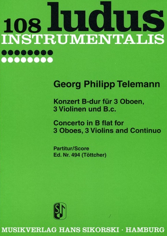 G.Ph. Telemann: Konzert B-Dur für drei<br>Oboen, Streicher + BC / Partitur