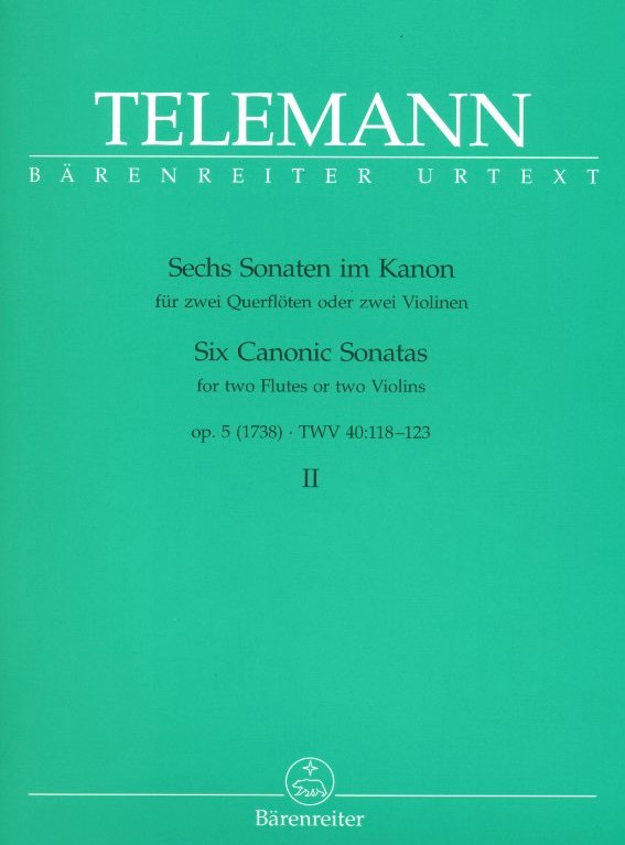 G.Ph. Telemann: 6 Sonaten im Kanon op. 5<br>Bd.2-TWV 40:121-123 / 2 Flöten(Oboen)/BA