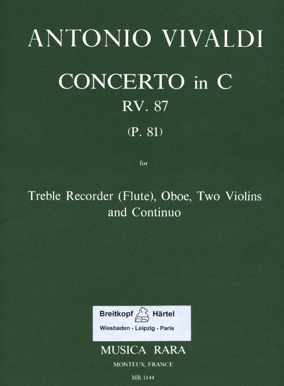 Vivaldi: Concerto C-Dur RV 87 für Flöte<br>Oboe, 2 Viol. + BC -Partitur+Solostimmen