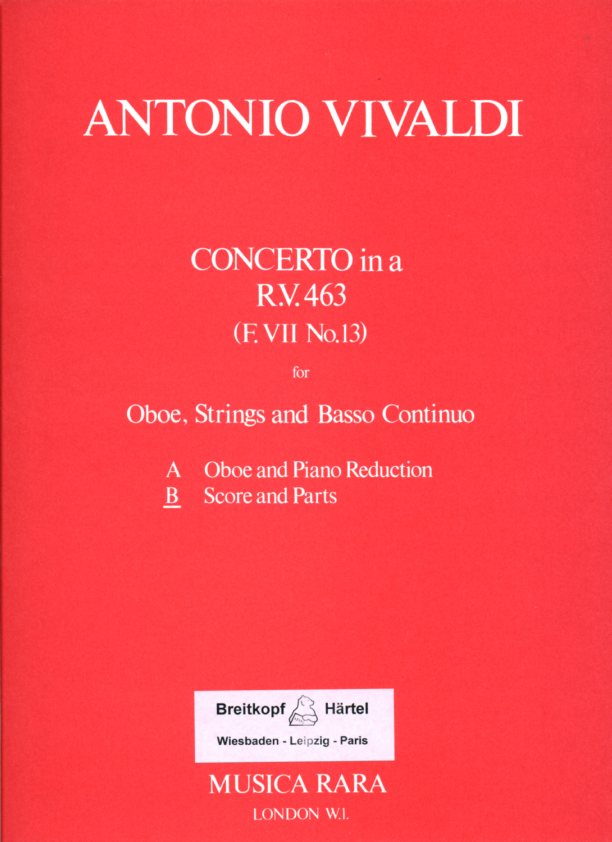 Vivaldi: Oboenkonzert a-moll F VII/13<br>RV 463 - Stimmensatz + Partitur