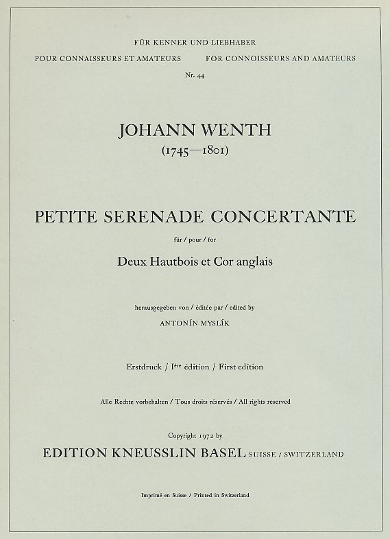 J. Wenth: &acute;Petite Sérénade Concertante&acute;<br>in F-Dur - für 2 Oboen + Engl. Horn