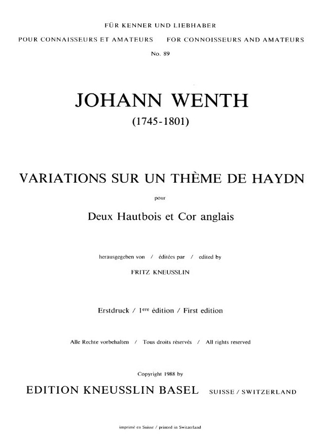 J. Wenth: Variations sur Thme de Haydn<br>fr 2 Oboen + Engl. Horn