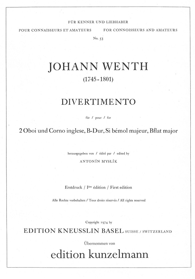 J. Wenth: Divertimento B-Dur<br>fr 2 Oboen + Engl. Horn