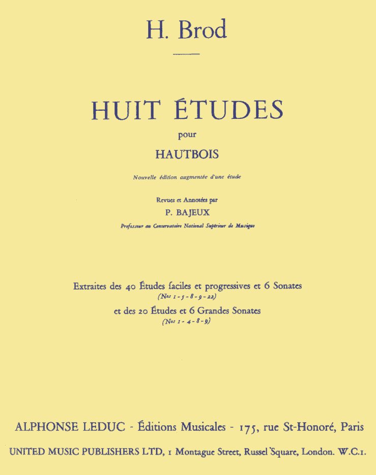 H. Brod: 8 Etudes für Oboe - Auszüge aus<br>den 40 Etuden für Oboe