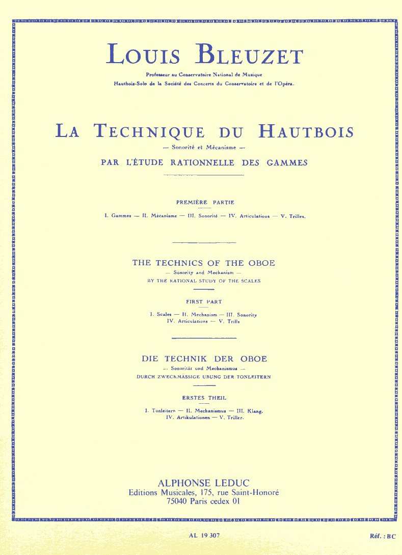 L. Bleuzet: La Technique du Hautbois<br>Teil I