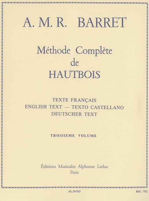 A.M.R. Barret: Me&acute;thode Complete du<br>Hautbois - Vol. 3 -