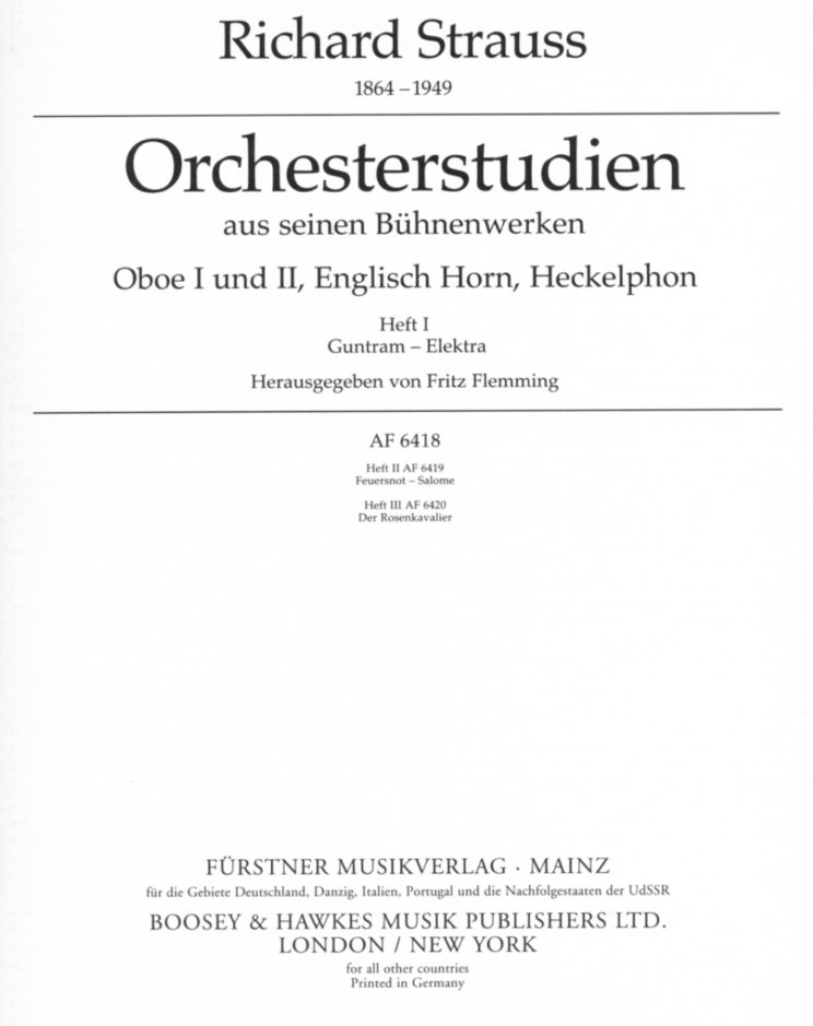 Orchesterstudien Oboe - R. Strauß Werke<br>Bd. 1 - herausgegeben von F. Flemming