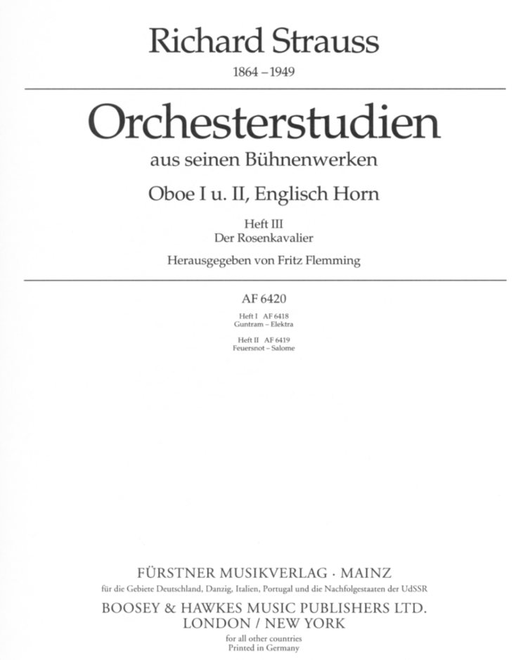 Orchesterstudien Oboe - R. Strauß Werke<br>Bd. 3 - herausgegeben von F. Flemming