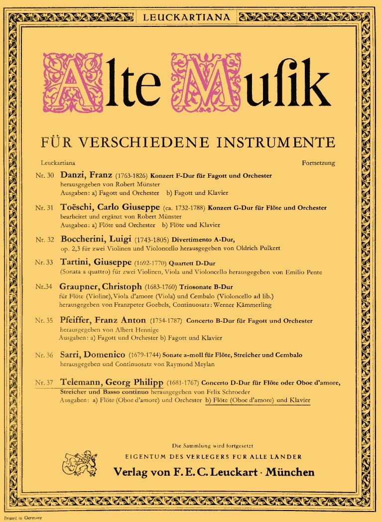 G.Ph. Telemann: Concerto D-Dur für<br>Flöte (Oboe d&acute;amore) - KA