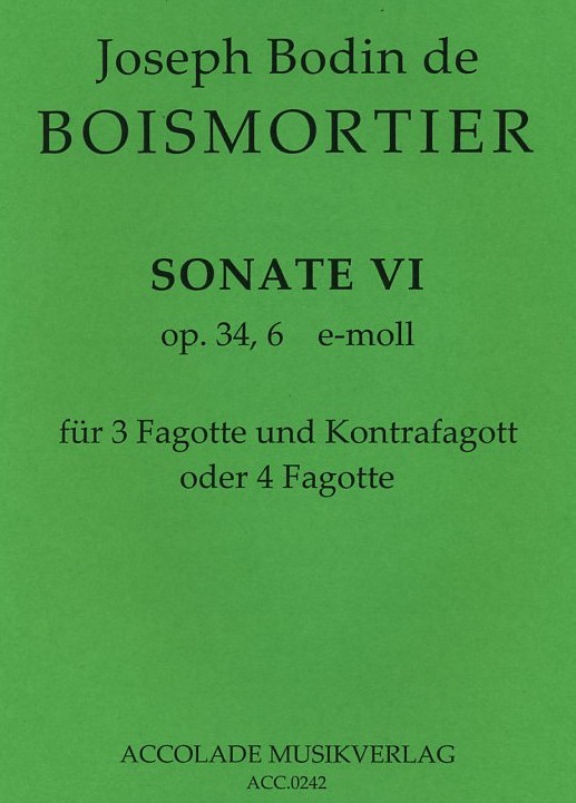 J.B. Boismortier(1689-1755): Sonate VI<br>op. 34/6 e-moll - fr 3 Fag + Kontrafag.