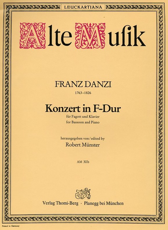 F. Danzi: Konzert F-Dur fr Fagott +<br>Orch. - Hsg.: R. Mnster - KA