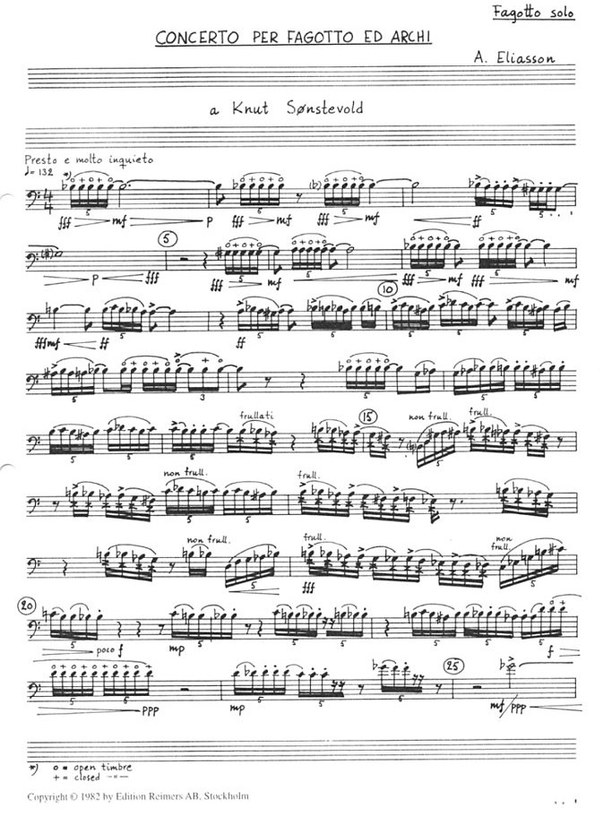 A. Eliasson: Concerto für Fagott +<br>Streicher - Fagottstimme