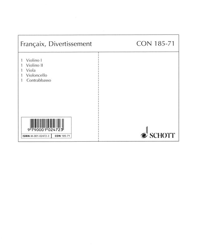 J. Francaix: Divertissement (1942) fr<br>Fagott + Streichquintett -Str.Stimmen
