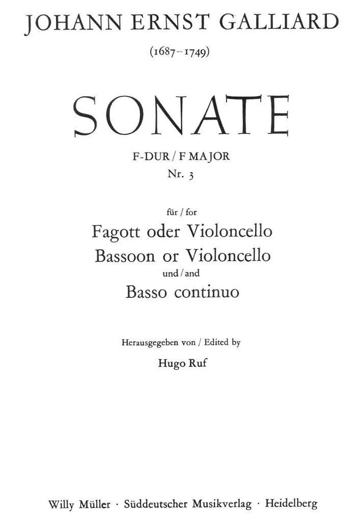 J.E. Galliard: Sonate F-Dur fr<br>Fagott + BC