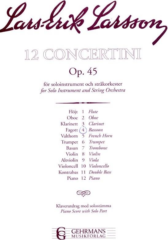 L.E. Larsson: Concertino op.. 45/4 für<br>Fagott + Streicher - KA