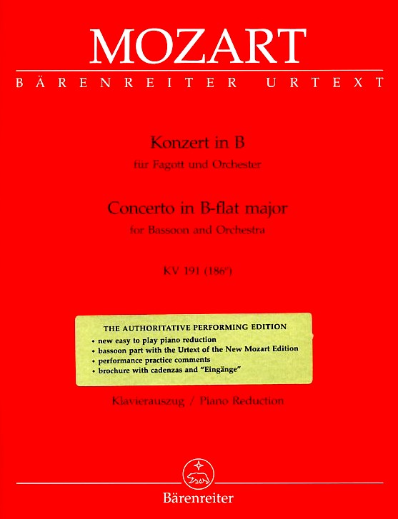 W.A. Mozart: Konzert B-Dur Fagott +<br>Orchester KV 191 - KA / Brenreiter