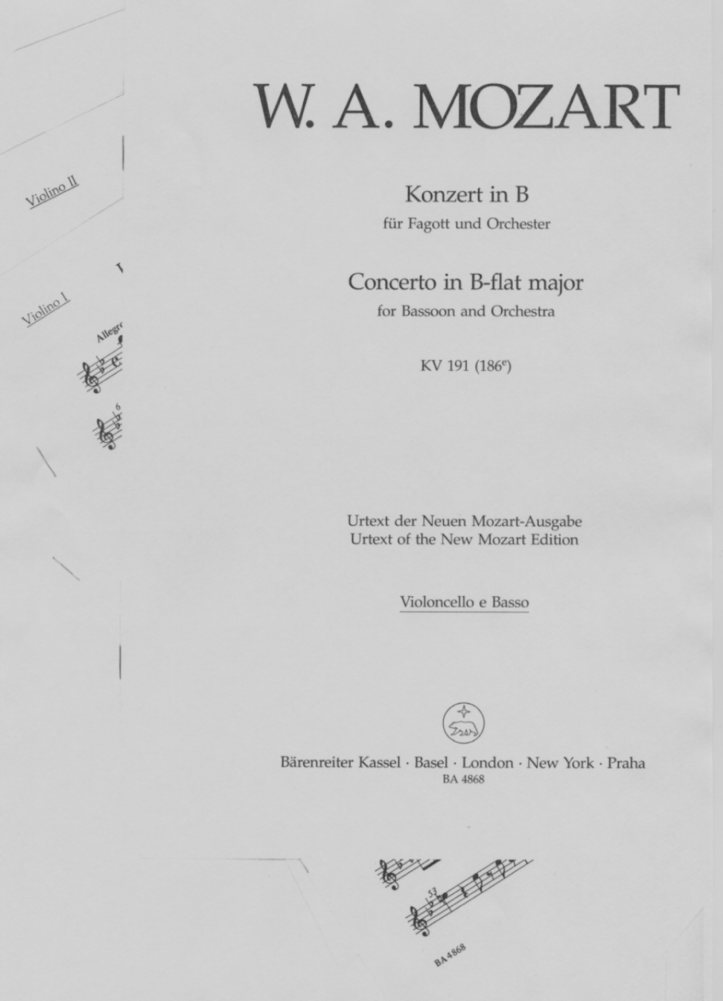 W.A. Mozart: Konzert B-Dur Fagott +<br>Orchester KV 191/Stimmen Str. 1.1.1.1