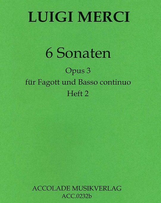 L. Merci(1690-1736): 6 Sonaten op. 3<br>Heft 2 (4-6) fr Fagott + BC