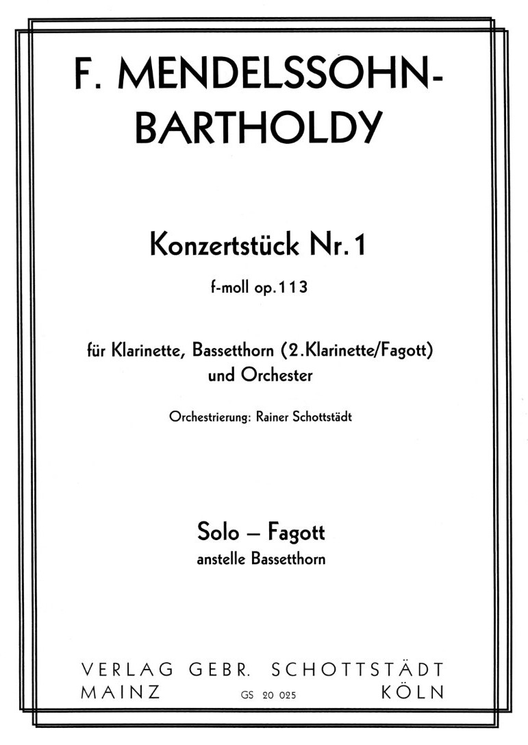 Mendelsssohn-Bartholdy: 2 Konzertstücke<br>Klar.+Bassetth.-Fagottsti.statt Bassetth