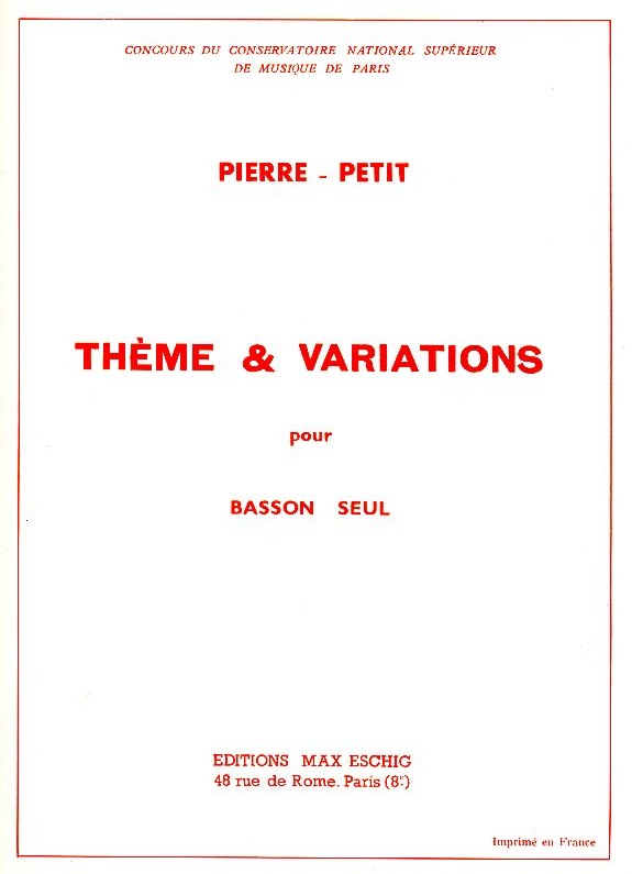 P. Petit: (*1922): &acute;Theme et Variationes<br>pour bassoon - Fagott solo